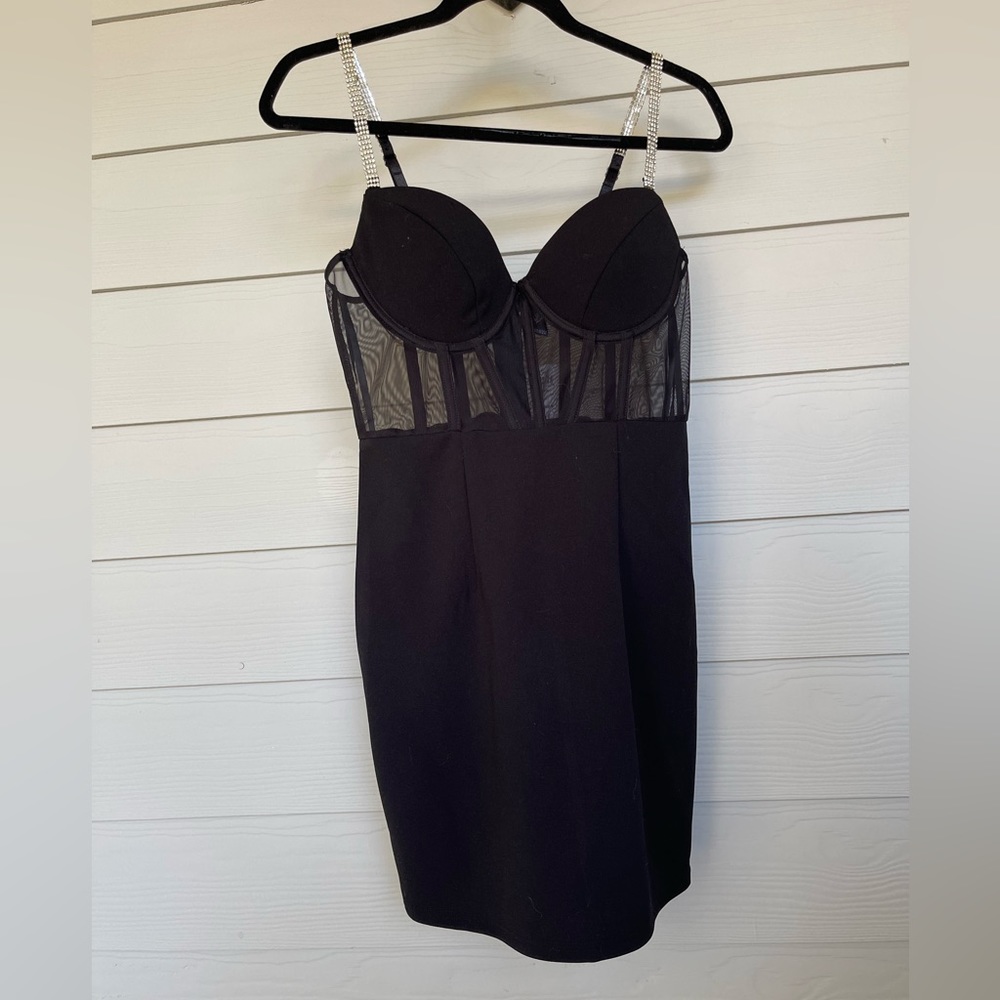 Black Corset Dress with Sequin Straps